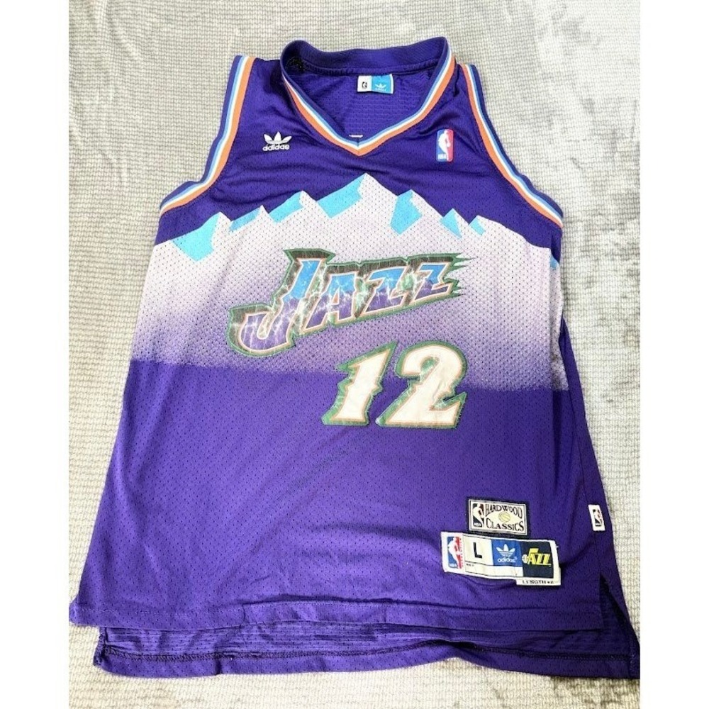 Adidas John Stockton Utah Jazz Jersey Large Hardwood Classics Mountain Purple 12
